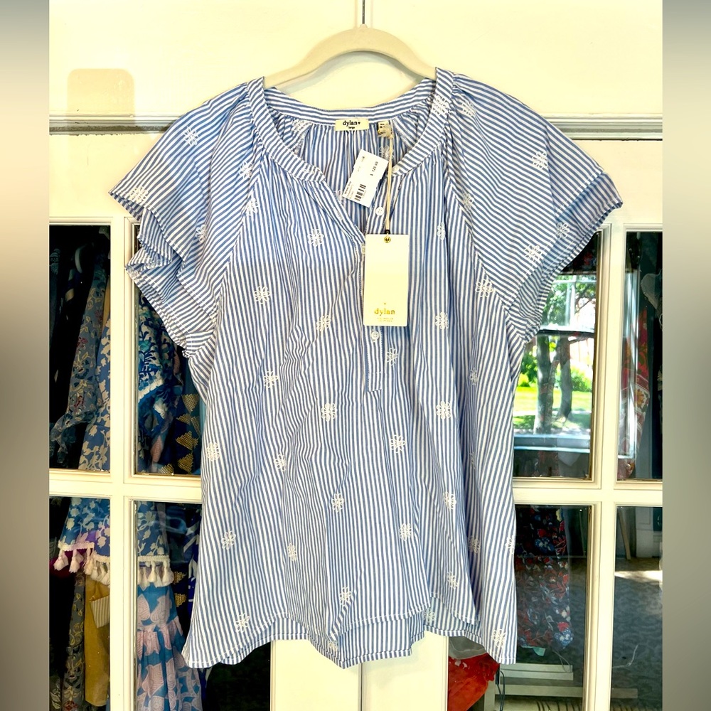 Dylan NWT striped top with embroidery size L